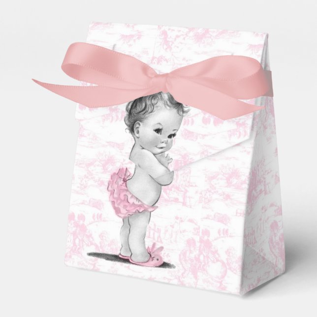 Rosa Toile Babyfirande Presentlådor (Framsidan Sidan)