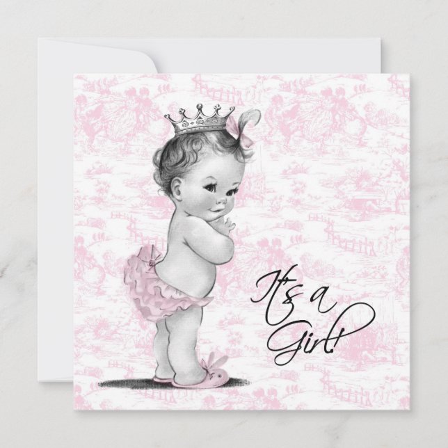 Rosa Toile Babyflicka Babyshower Inbjudningar (Framsida)