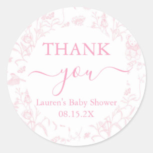 Rosa Toile Bear Baby Shower Girl Runt Klistermärke