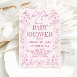 Rosa Toile Blommig Flickbaby Invitation till Bebis Inbjudningar