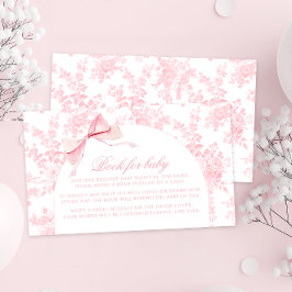 Rosa Toile Blommigt Bow Bok för Flicka Shower Tilläggskort