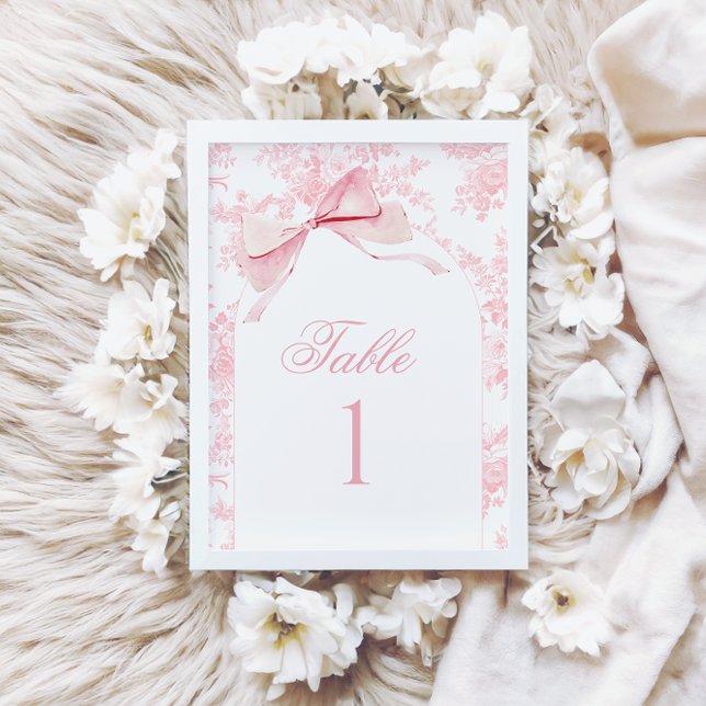 Rosa Toile Bow Flicka Shower Bordsnummer Sign (Skapare uppladdad)
