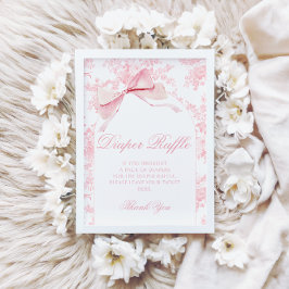 Rosa Toile Bow Flicka Shower Diaper Raffle Sign Inbjudningar