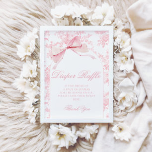 Rosa Toile Bow Flicka Shower Diaper Raffle Sign Inbjudningar