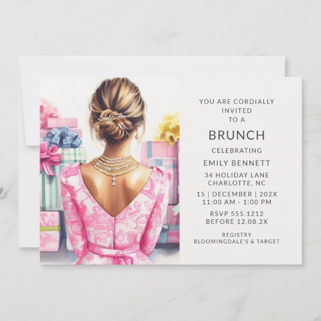 Rosa Toile Brunch Bröllopsdusch Inbjudningar (Framsida)
