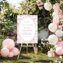 Rosa Toile Chinoiserie Baby Shower Välkomstskylt