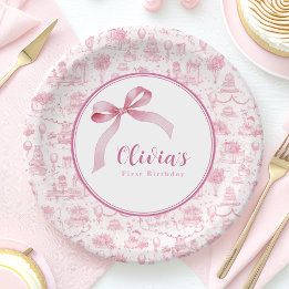 Rosa Toile Coquette Bow 1:a födelsedagsflicka