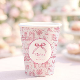 Rosa Toile Coquette Bow 1:a födelsedagsflicka