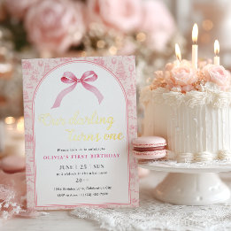 Rosa Toile Coquette Bow 1:a födelsedagsflicka