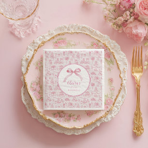 Rosa Toile Coquette Bow 1:a födelsedagsflicka Pappersservett