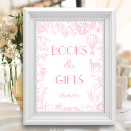 Rosa Toile de Jou Baby Shower Bokar och presenter Poster