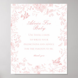 Rosa Toile de Jouy Advice for Baby Shower Game Poster