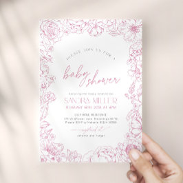 Rosa Toile de Jouy-babyshower Inbjudningar