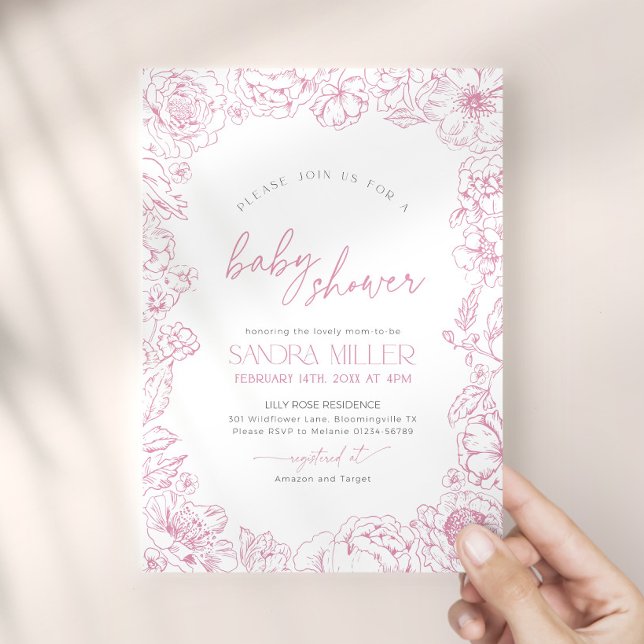 Rosa Toile de Jouy-babyshower Inbjudningar (Skapare uppladdad)