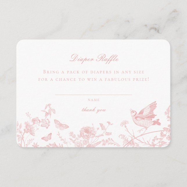 Rosa Toile De Jouy blöja lotteri inbjudan infogand (Framsida)