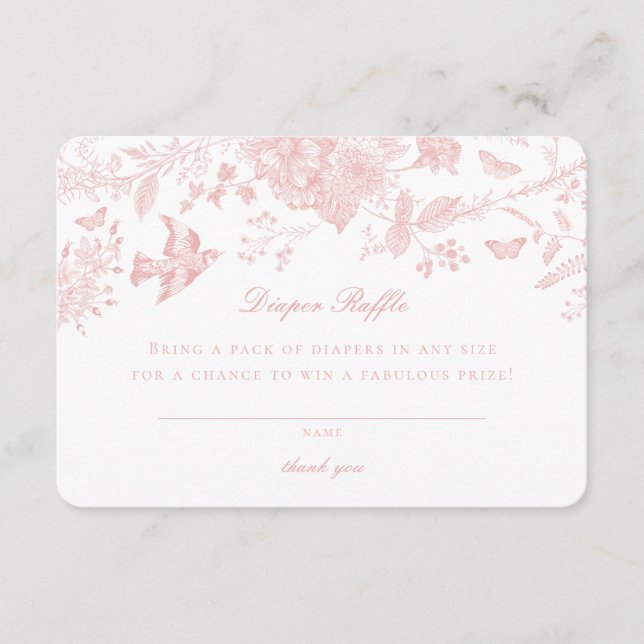 Rosa Toile De Jouy blöja lotteri inbjudan infogand (Framsida)