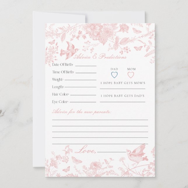 Rosa Toile De Jouy Blommigt Advice for Baby Card Inbjudningar (Framsida)