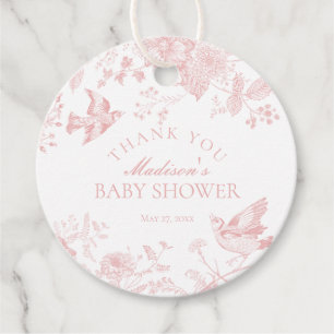 Rosa Toile De Jouy Blommigt Baby Shower Favor Favo Gåvor Etiketter