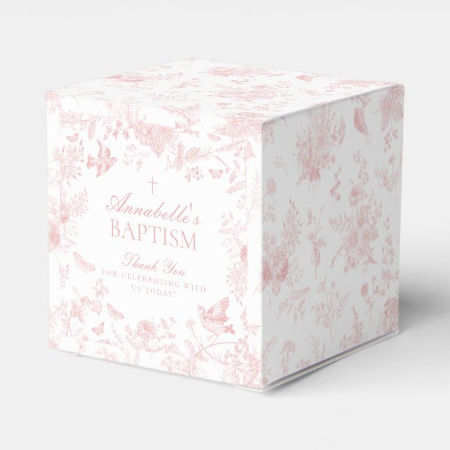 Rosa Toile de Jouy Blommigt Baptism Favoritrutor Presentaskar (Baksidan Sidan)