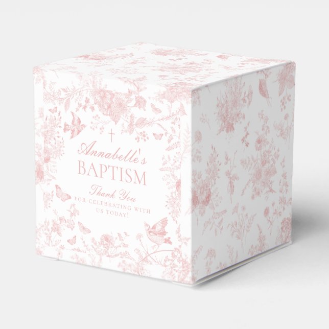 Rosa Toile de Jouy Blommigt Baptism Favoritrutor Presentaskar (Baksidan Sidan)