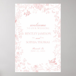 Rosa toile de jouy blommigt bröllop välkomstskylt poster