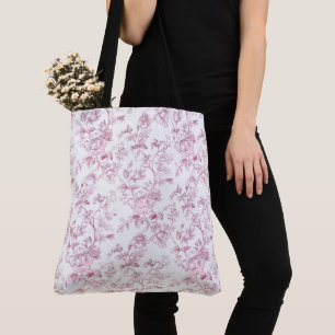 Rosa Toile De Jouy Blommotiv Tygkasse
