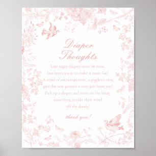 Rosa Toile De Jouy Diaper Thoughts Baby Shower Poster