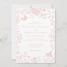 Rosa Toile De Jouy Fransk Blommig Bröllop Inbjudningar