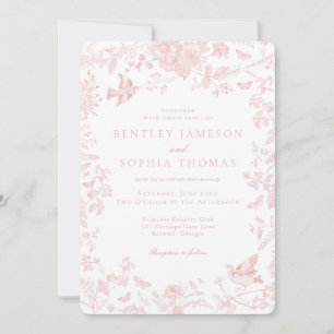Rosa Toile De Jouy Fransk Blommig Bröllop Inbjudningar