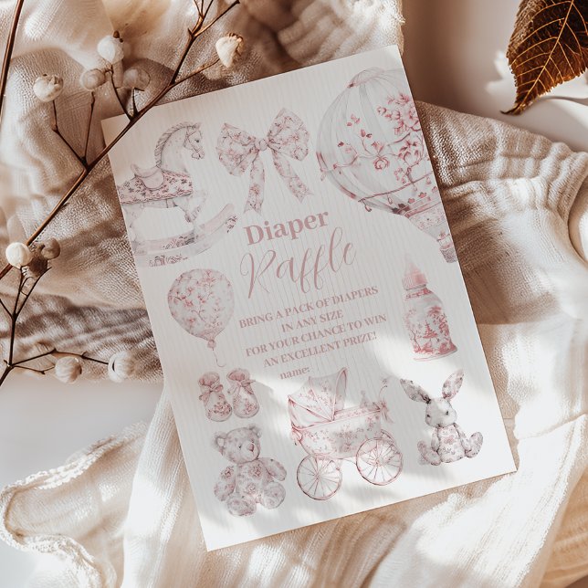 Rosa Toile De Jouy Leksak Baby Shower Diapper Raff Tilläggskort (Skapare uppladdad)