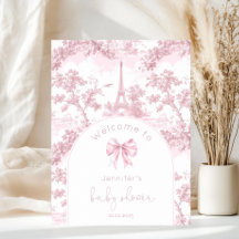 Rosa Toile De Jouy Paris Baby Shower Välkomstskylt