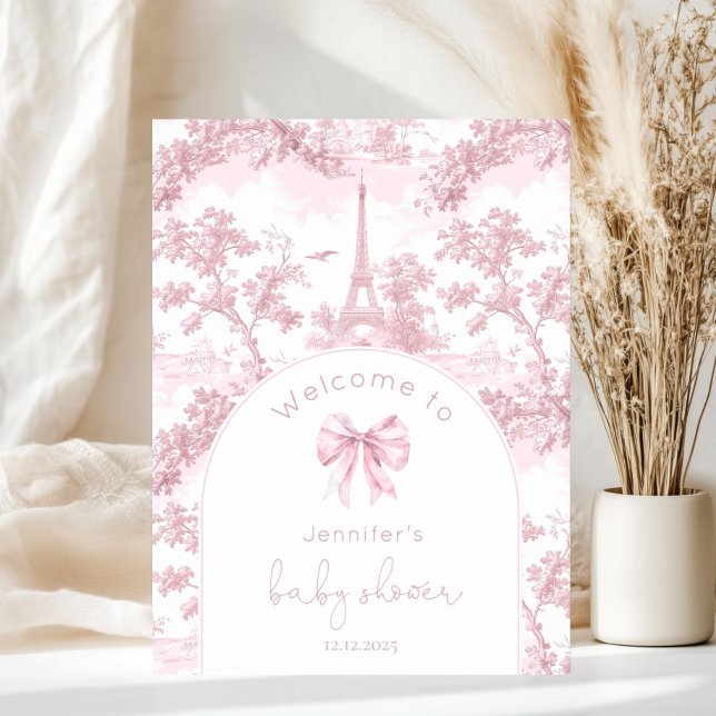 Rosa Toile De Jouy Paris Baby Shower Välkomstskylt Poster (Skapare uppladdad)