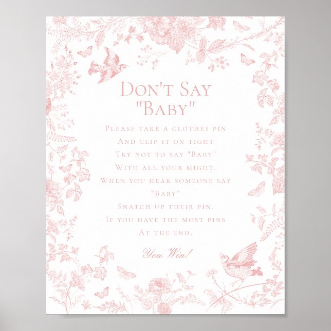 Rosa Toile De Jouy säger inte att babyskor spelar  Poster (Framsidan)