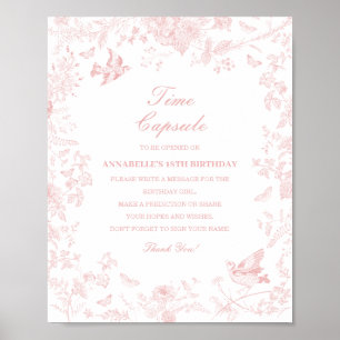 Rosa Toile de Jouy Time Capsule Baby Birthday Game Poster