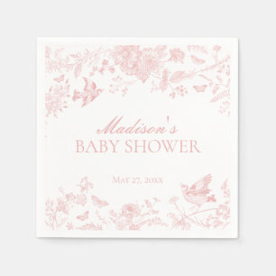 Rosa Toile De Jouy Vintage Blommigt Baby Shower Pappersservett