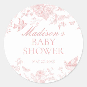 Rosa Toile De Jouy Vintage Blommigt Baby Shower Runt Klistermärke