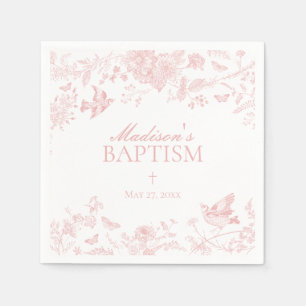 Rosa Toile De Jouy Vintage Blommigt Baptism Pappersservett