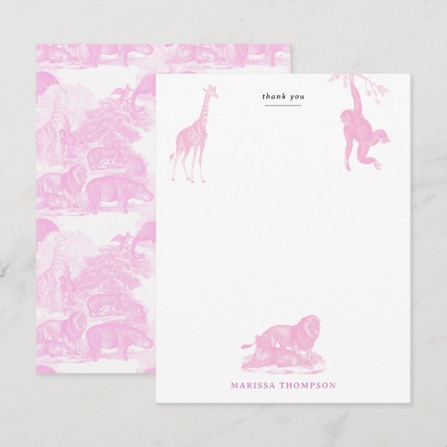 Rosa Toile Djur i Djungeln Safari Chinoiserie Tack Kort (Fram/baksida)