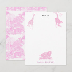 Rosa Toile Djur i Djungeln Safari Chinoiserie Tack Kort