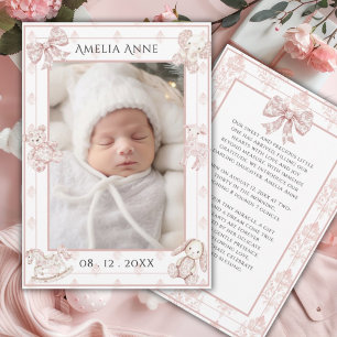 Rosa Toile Elegant Flicka Birth Notice Inbjudningar