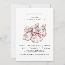 Rosa Toile Flick Bebis Kalas Inbjudningar