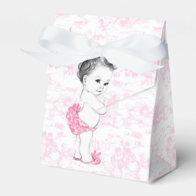 Rosa Toile Girl Baby Shower Presentaskar (Framsidan Sidan)