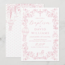 Rosa Toile Girl Baptism Elegant Digital