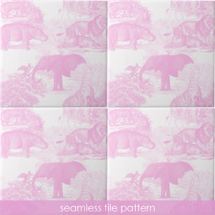 Rosa Toile Jungle Animals Safari Seamless Mönster Kakelplatta