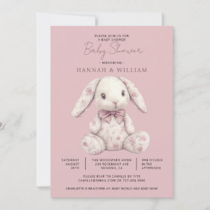 Rosa Toile Kanin Flicka Barnkalas Inbjudningar