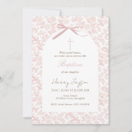 Rosa Toile Klassisk Kristen Flick Dop Inbjudningar