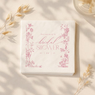 Rosa Toile Möhippa Napkins Vintagens Blommigt Pappersservett