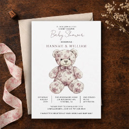Rosa Toile Nallebjörn Flicka Bebis firande Inbjudningar