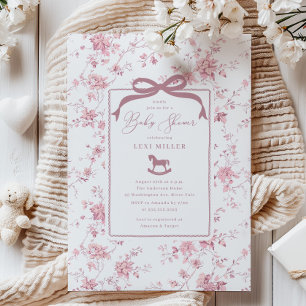 Rosa Toile Rocking Horse Baby Shower Inbjudningar