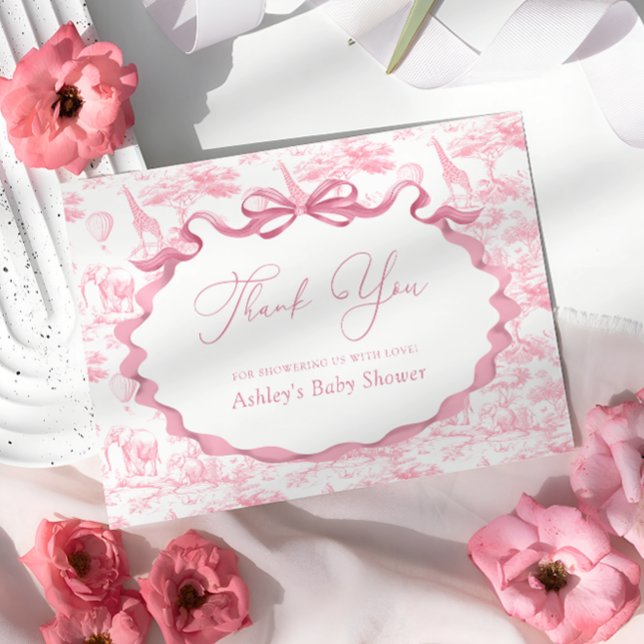 Rosa Toile Safari Animals Baby Shower Tack Kort (Skapare uppladdad)